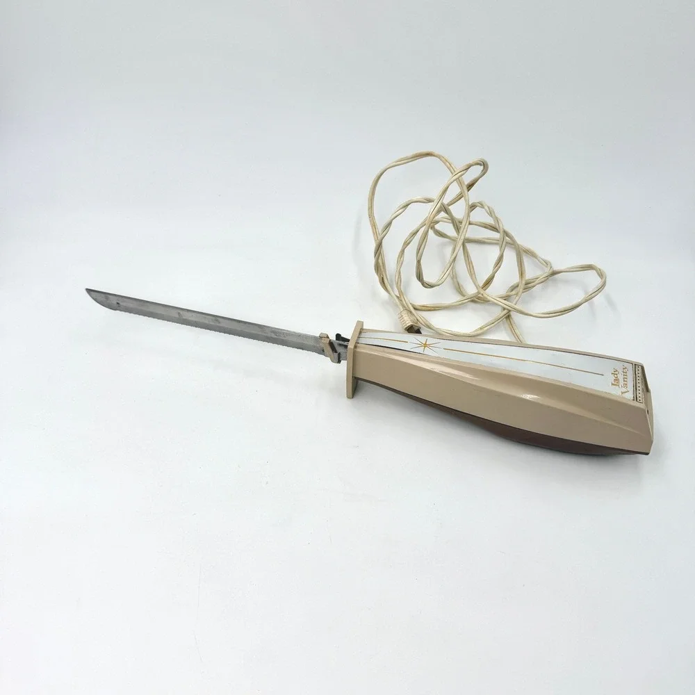 Vintage Lady Vanity‎ Electric Carving Knife Beige MCM Starburst Stainless USA